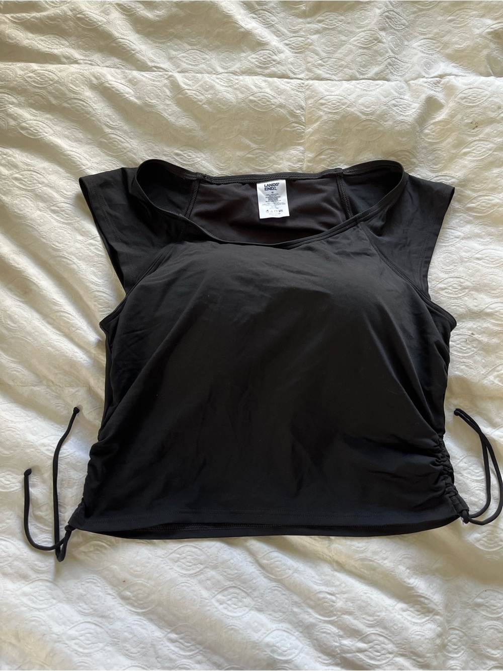 Lands' End Black Scoop Neck Drawstring Tank bathingsuit top - Women's size 10